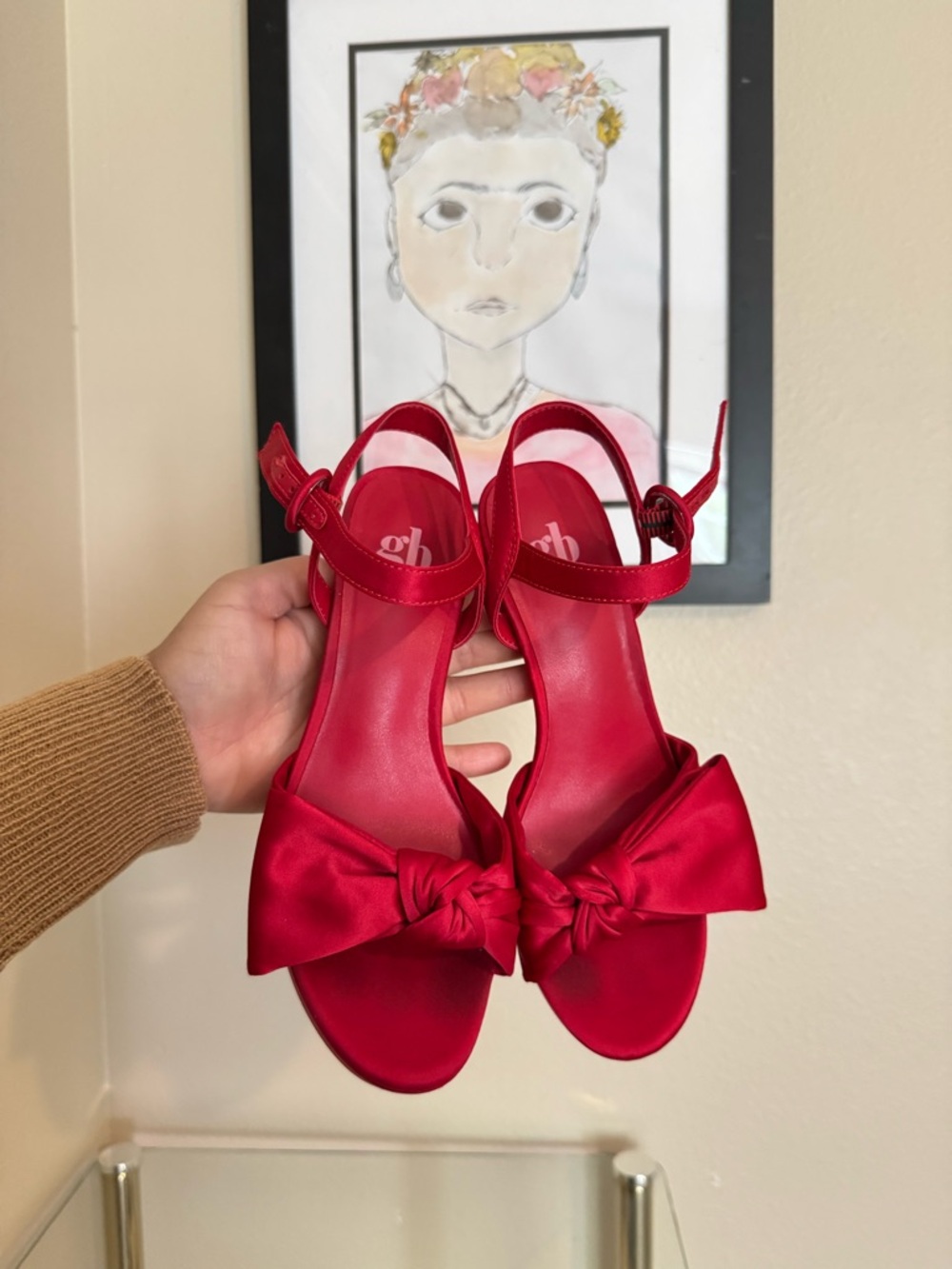GB girls Red Satin Bow Ankle-Strap Sandals